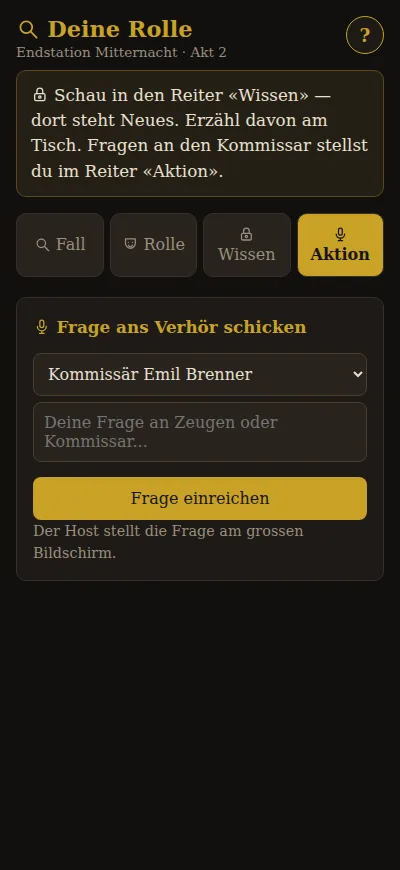 Aktion-Reiter mit Verhör-Frage