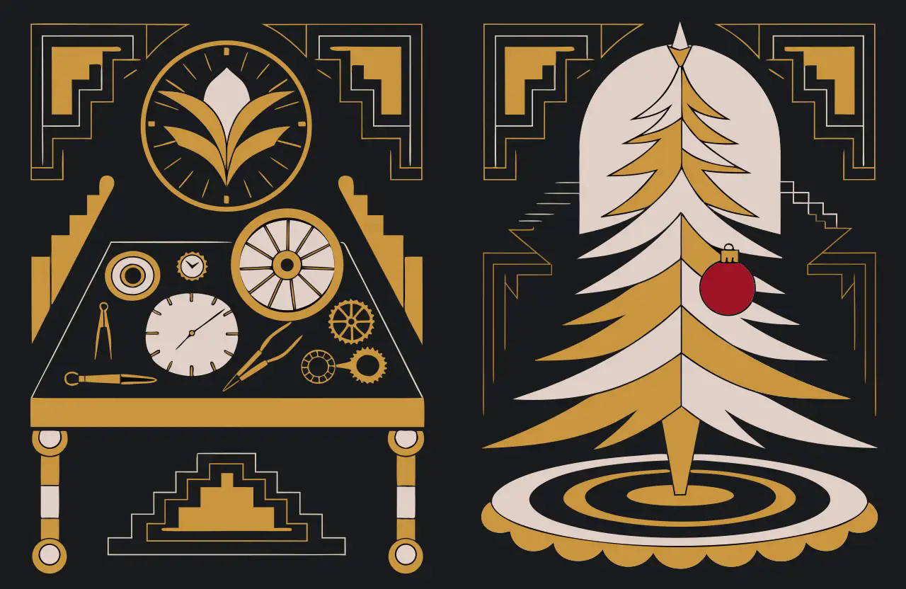 Illustriertes Cover zum Fall Tick, tack, tot — Die Weihnachtsfeier der Zeitlos AG